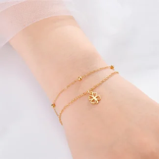 Four-leaf clover lucky Pendent Bracelet for Women Girls Cute Cartoon Flower Charm Stainless Steel Bracelet luxury Jewelry Whole